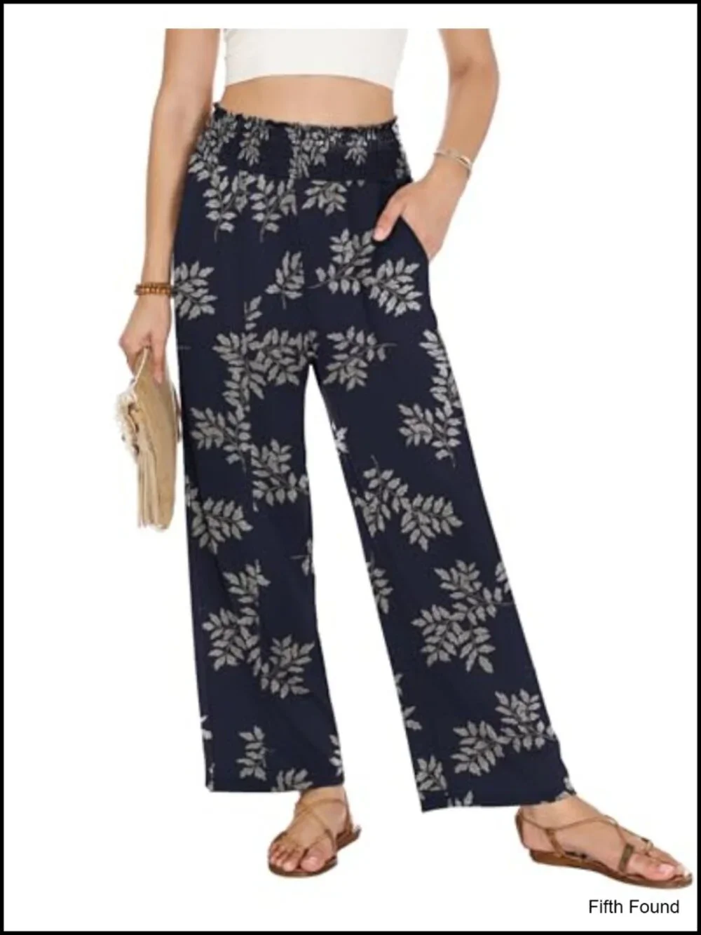 Women's Elastic High Waisted Wide Leg Palazzo Pants with Pockets